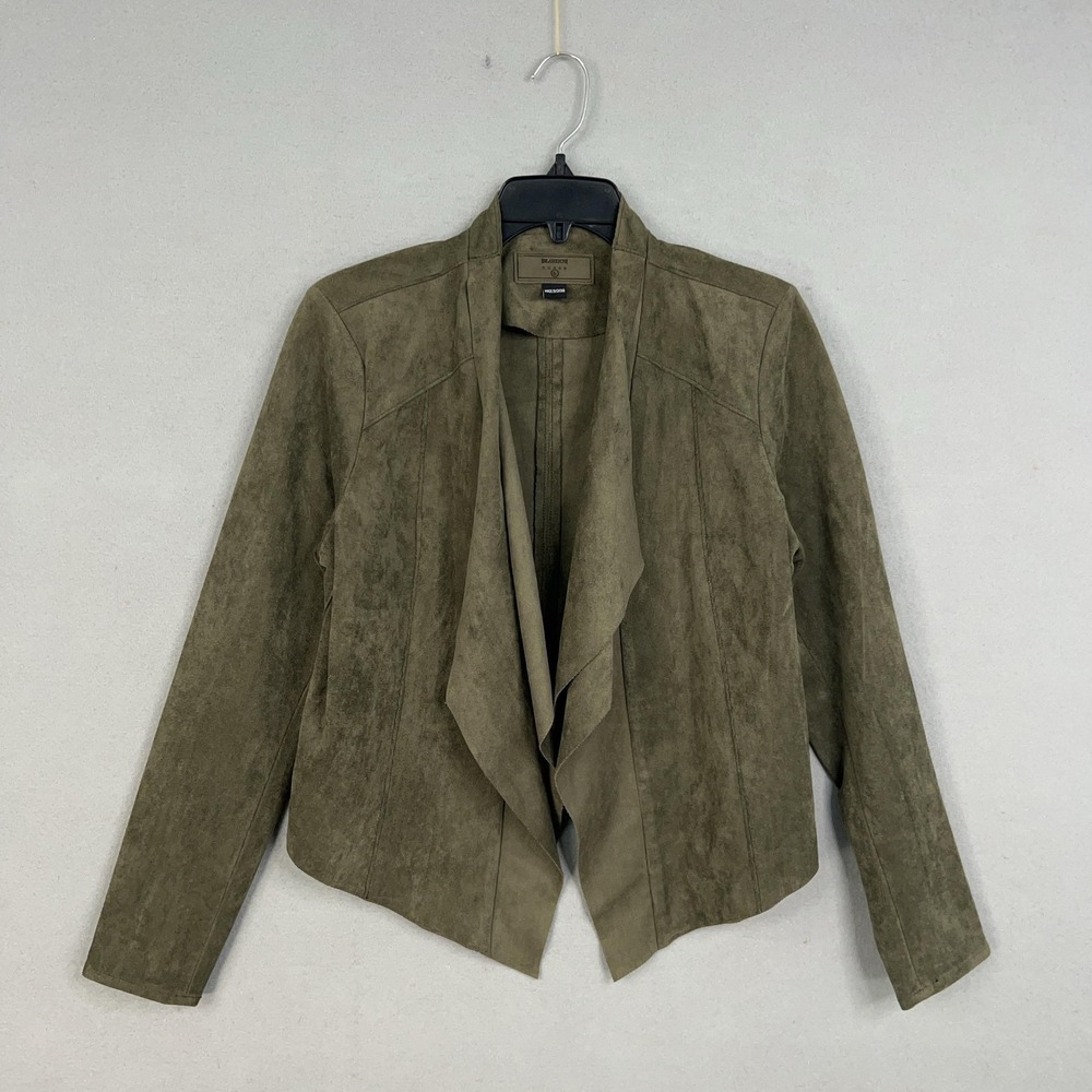 BLANKNYC Jacket Womens Large Olive Faux Suede Waterfall Open Front Moto Ladies - Picture 1 of 13